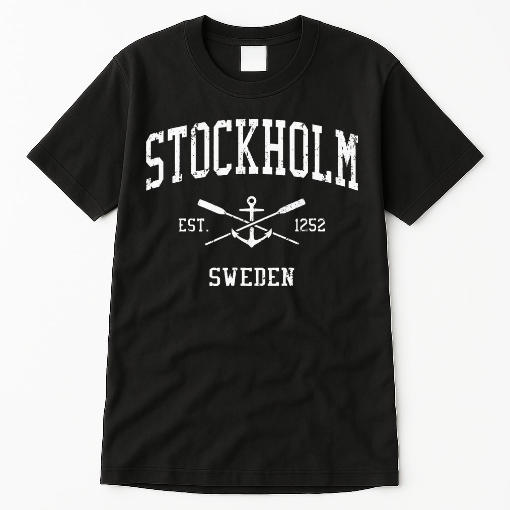 Stockholm Vintage Crossed Oars & Boat Anchor Sports Tall T-Shirt