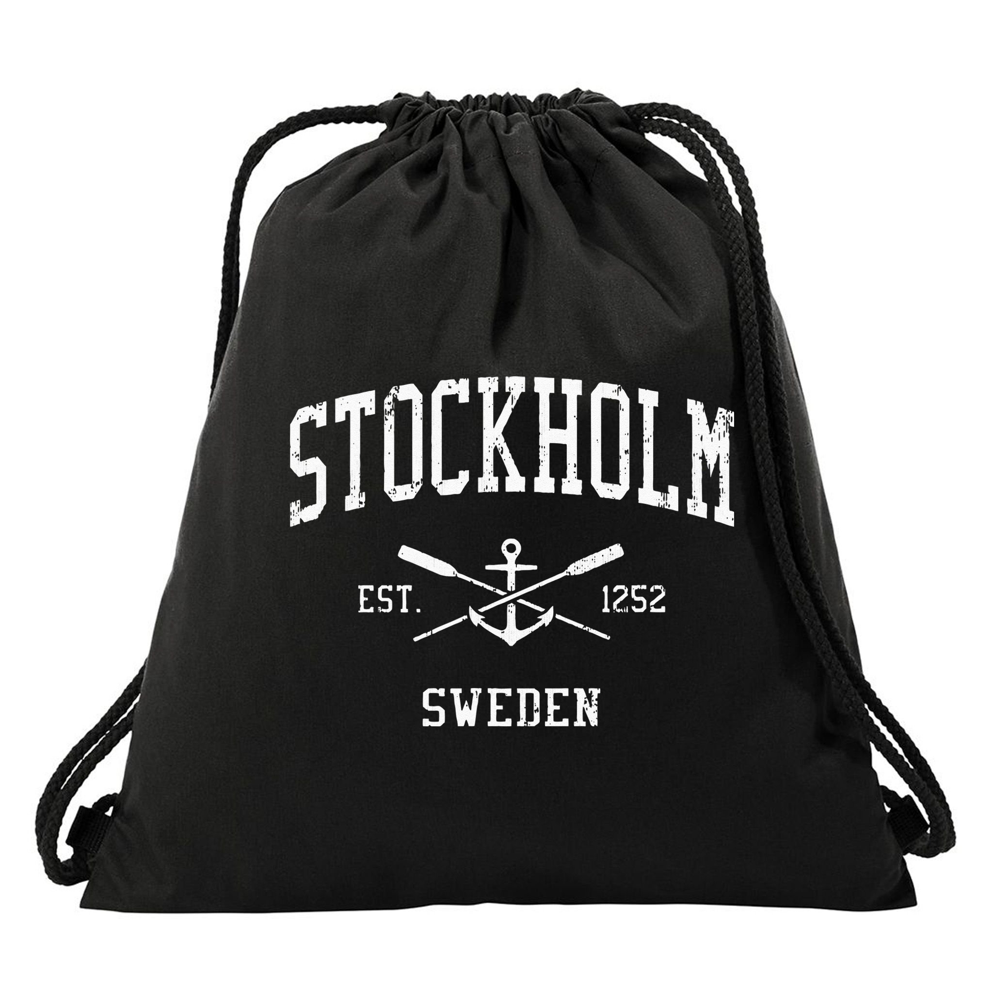 Stockholm Vintage Crossed Oars & Boat Anchor Sports Drawstring Bag