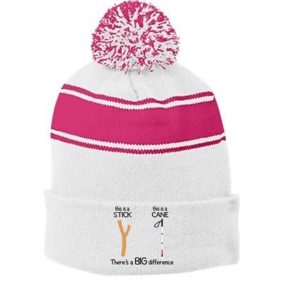 Stick Vs Cane TVI White Cane Awareness Blind Stripe Pom Pom Beanie