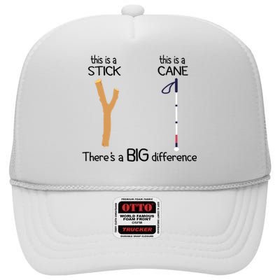 Stick Vs Cane TVI White Cane Awareness Blind High Crown Mesh Back Trucker Hat