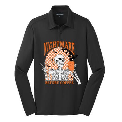 Spooky Vintage Coffee Lover Halloween Design Silk Touch Performance Long Sleeve Polo