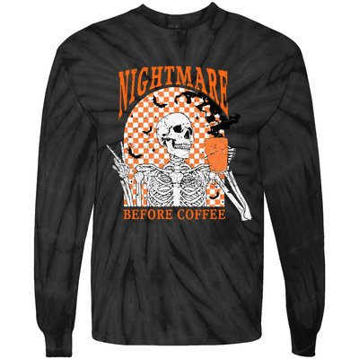 Spooky Vintage Coffee Lover Halloween Design Tie-Dye Long Sleeve Shirt