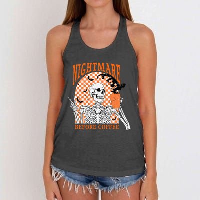 Spooky Vintage Coffee Lover Halloween Design Women's Knotted Racerback Tank