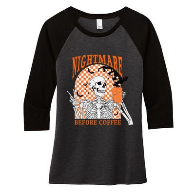 Spooky Vintage Coffee Lover Halloween Design Women's Tri-Blend 3/4-Sleeve Raglan Shirt