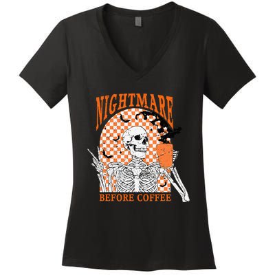 Spooky Vintage Coffee Lover Halloween Design Women's V-Neck T-Shirt