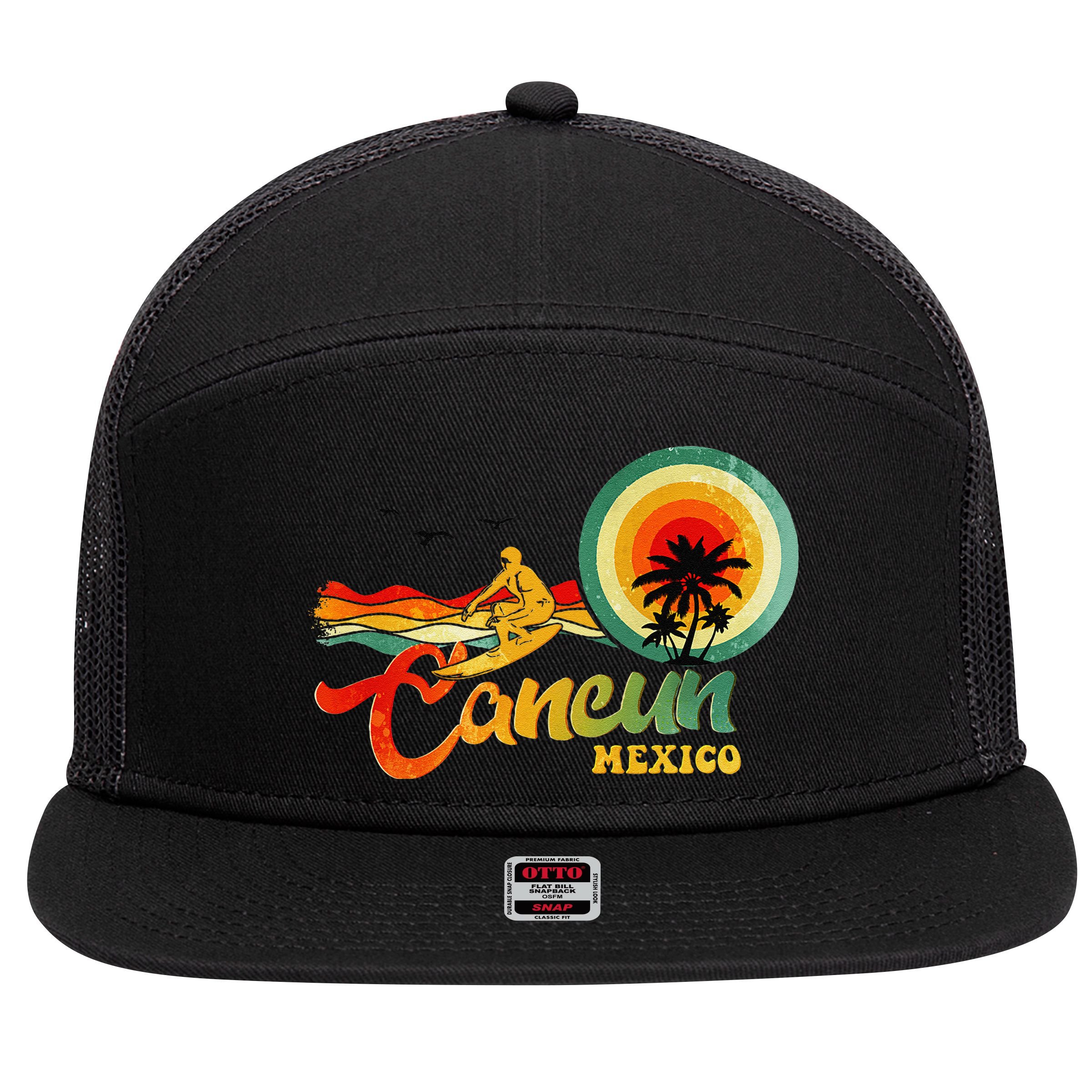 Summer Vacation Cancun Mexico Beach 7 Panel Mesh Trucker Snapback Hat