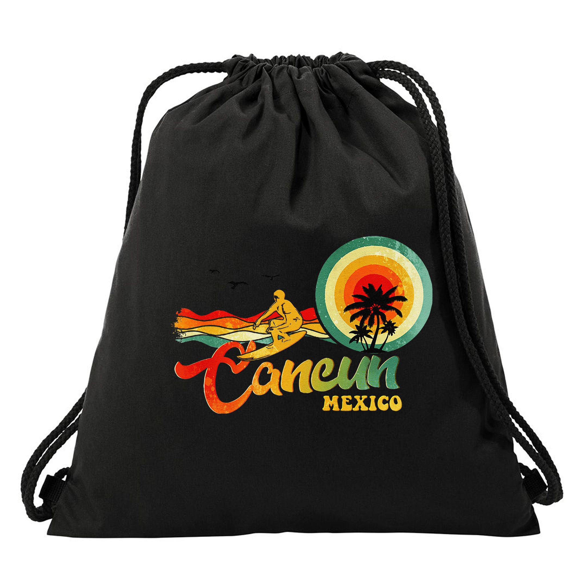 Summer Vacation Cancun Mexico Beach Drawstring Bag