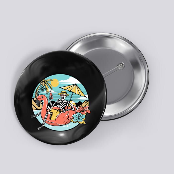 Summer Vibes Chill Vibes Only Hippie Skeleton Button
