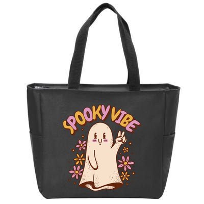 Spooky Vibe Cute Hippie Ghost Zip Tote Bag