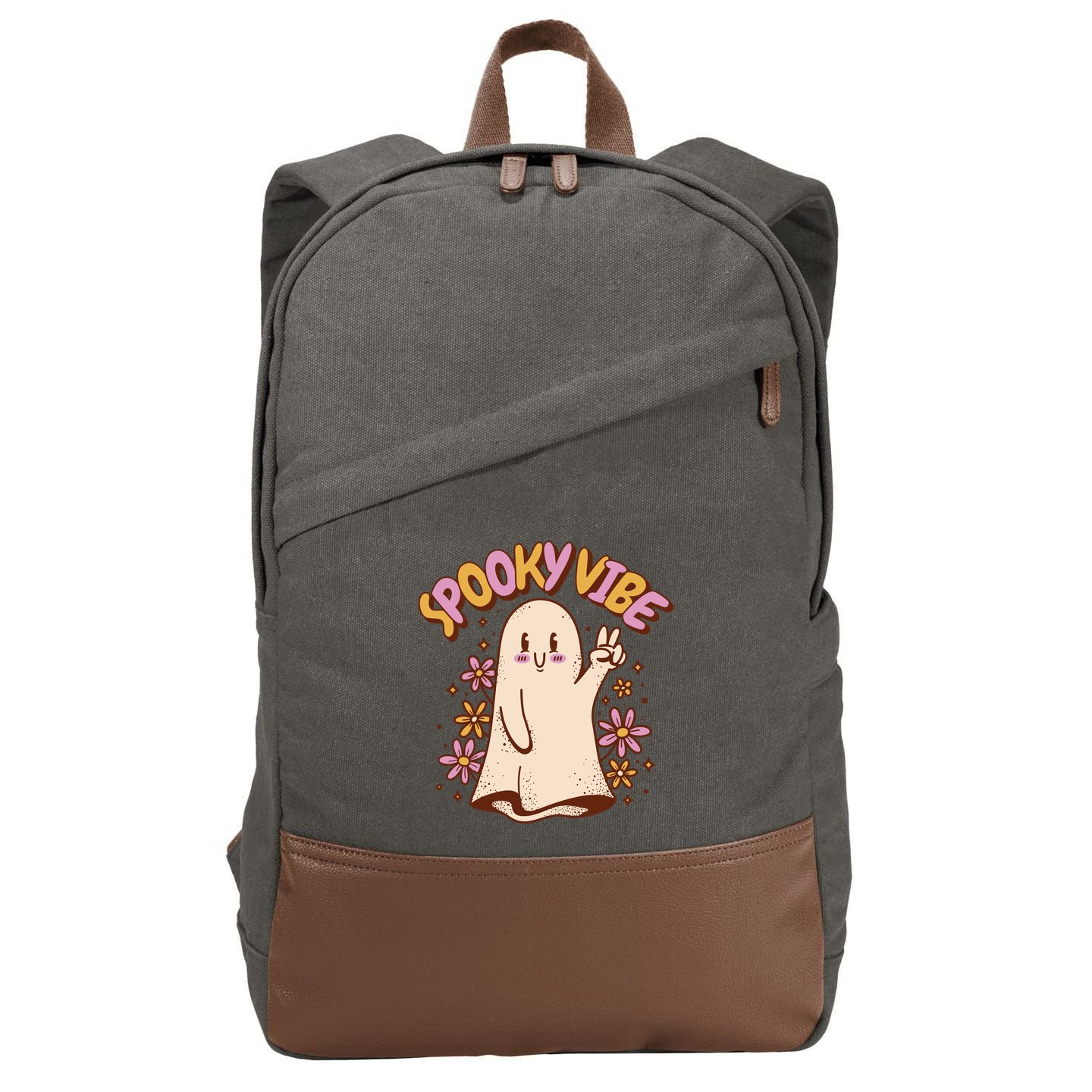 Spooky Vibe Cute Hippie Ghost Cotton Canvas Backpack