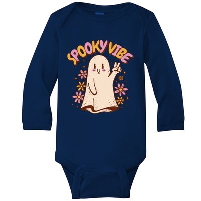 Spooky Vibe Cute Hippie Ghost Baby Long Sleeve Bodysuit