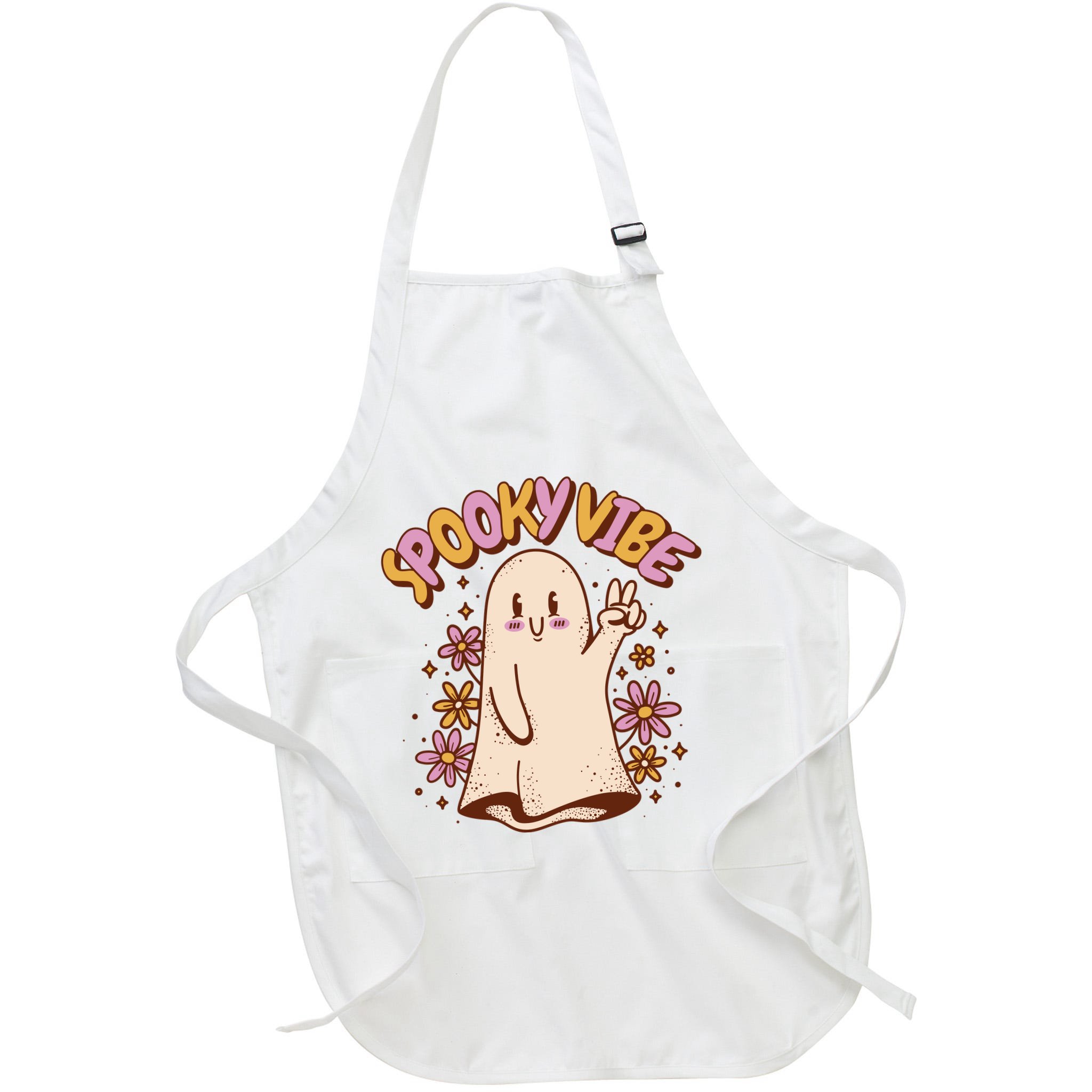 Spooky Vibe Cute Hippie Ghost Apron