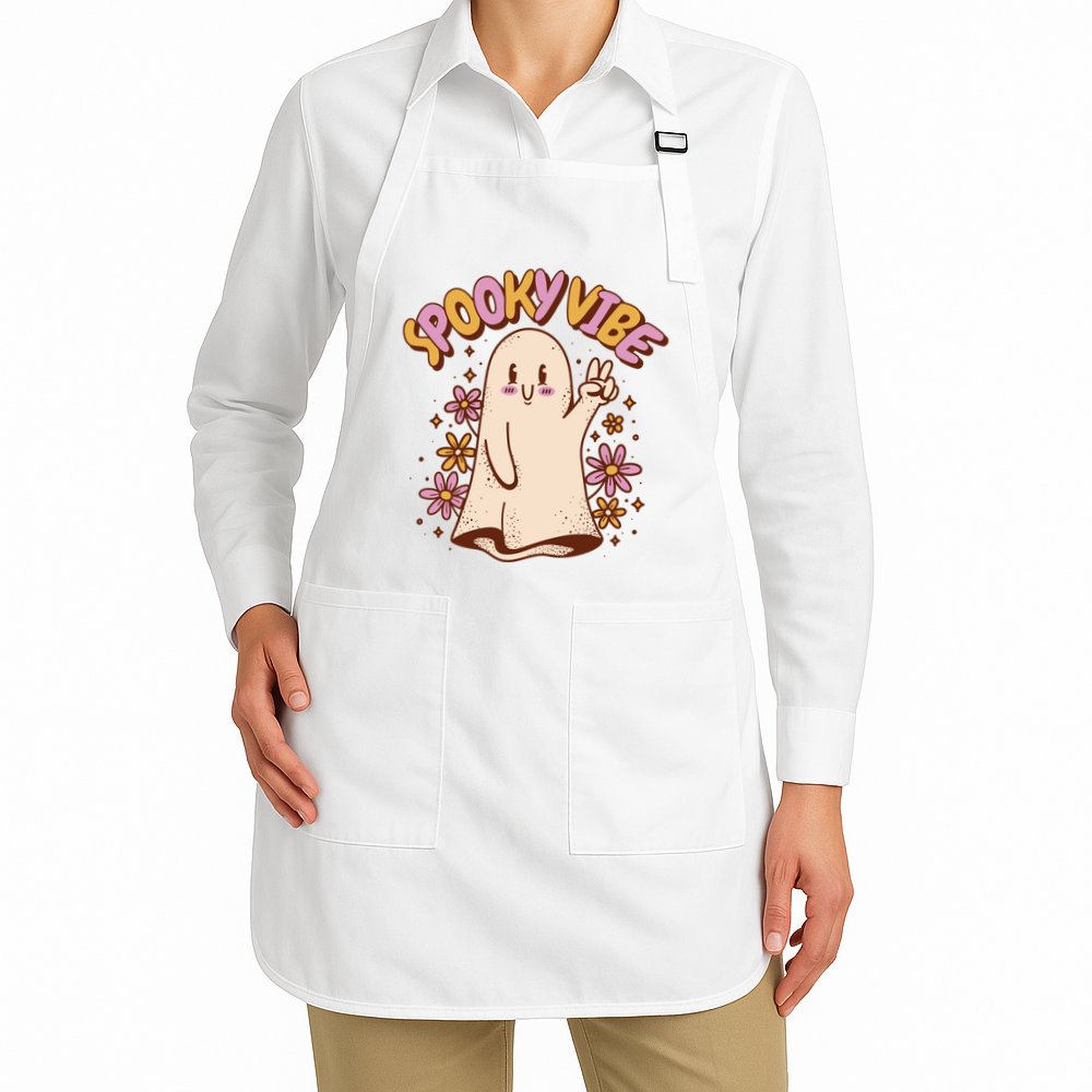 Spooky Vibe Cute Hippie Ghost Apron