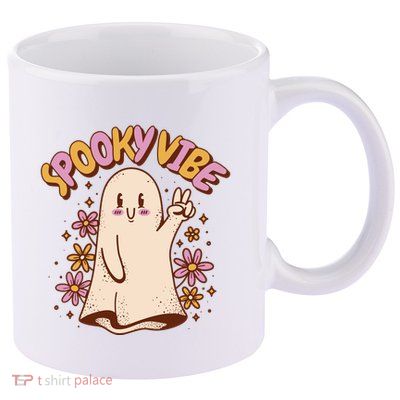 Spooky Vibe Cute Hippie Ghost 11oz C Handle Ceramic Mug