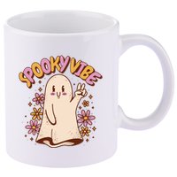 Spooky Vibe Cute Hippie Ghost 11oz C Handle Ceramic Mug