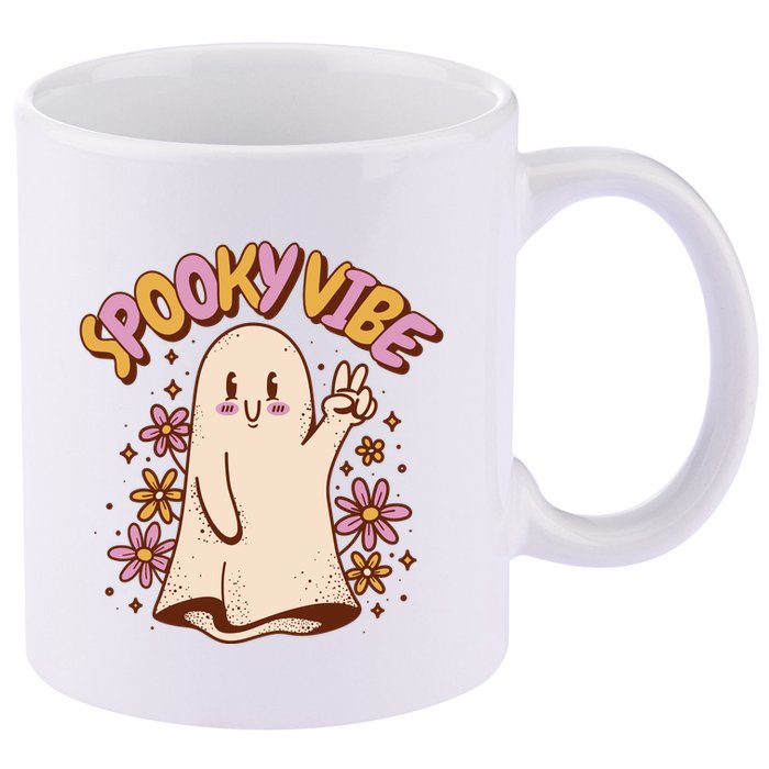 Spooky Vibe Cute Hippie Ghost 11oz C Handle Ceramic Mug
