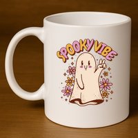 Spooky Vibe Cute Hippie Ghost 11oz C Handle Ceramic Mug