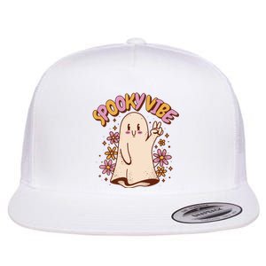 Spooky Vibe Cute Hippie Ghost Flat Bill Trucker Hat