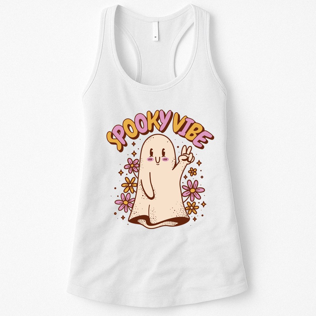 Spooky Vibe Cute Hippie Ghost Womens Tank Top