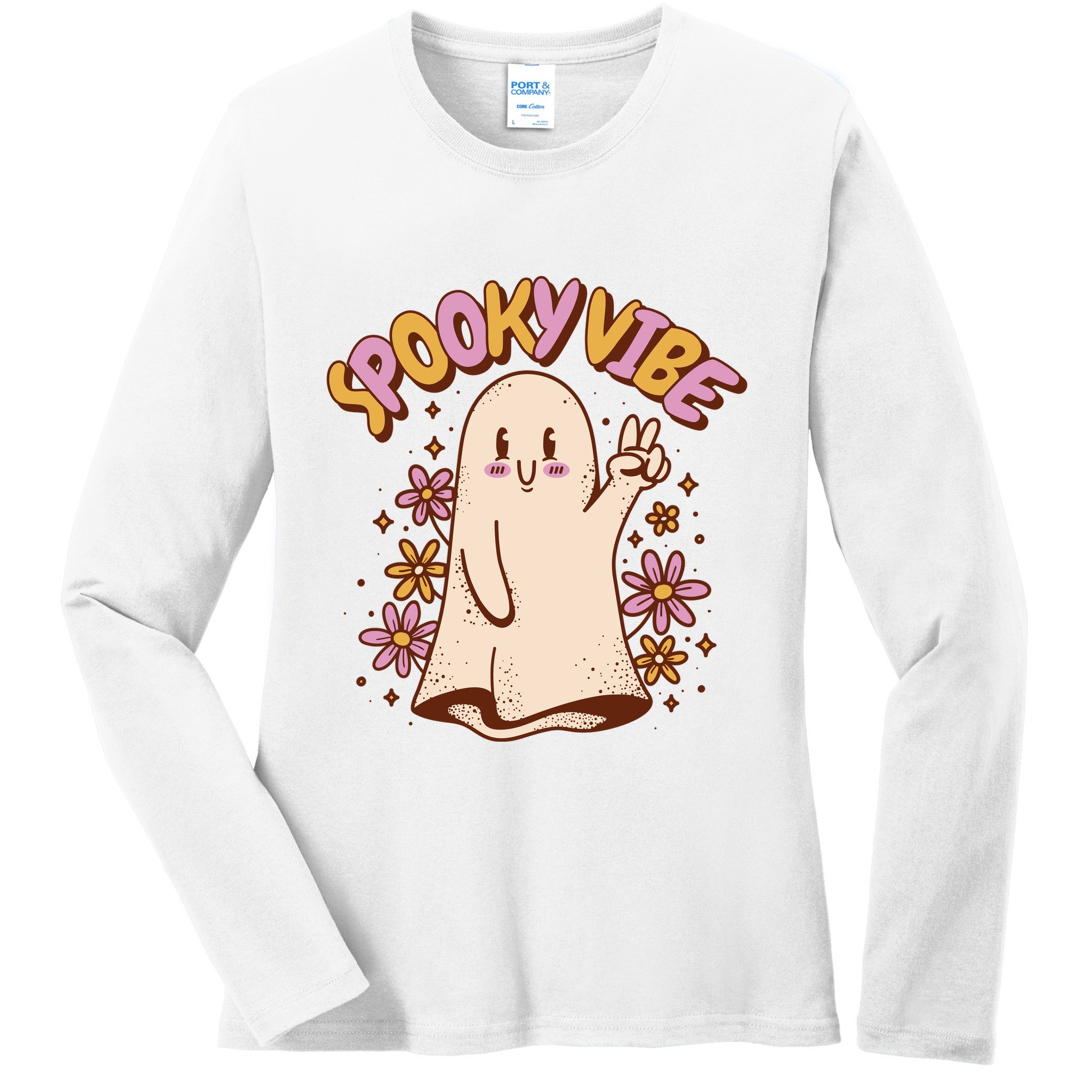 Spooky Vibe Cute Hippie Ghost Ladies Long Sleeve Shirt