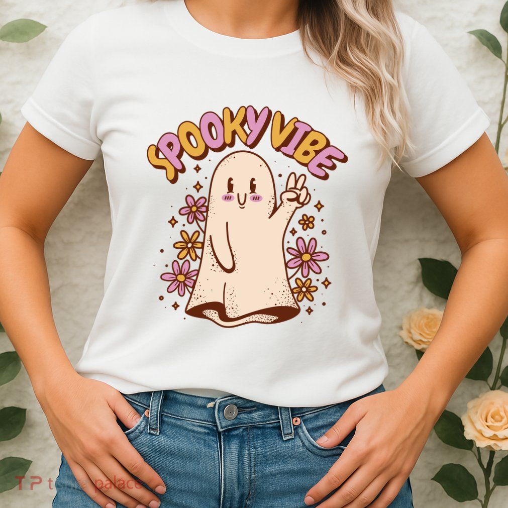 Spooky Vibe Cute Hippie Ghost Womens T-Shirt