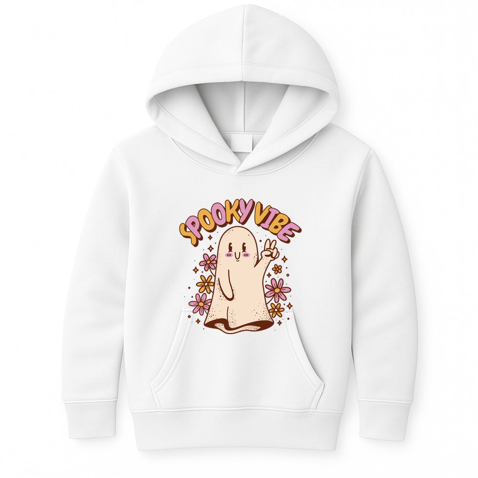 Spooky Vibe Cute Hippie Ghost Kids Hoodie