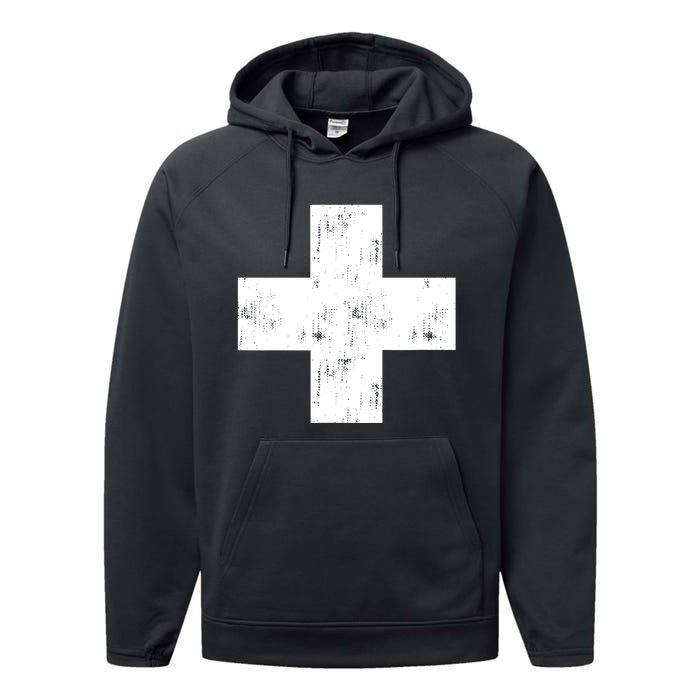 Swiss Vintage Cross Flag Switzerland Performance Fleece Hoodie