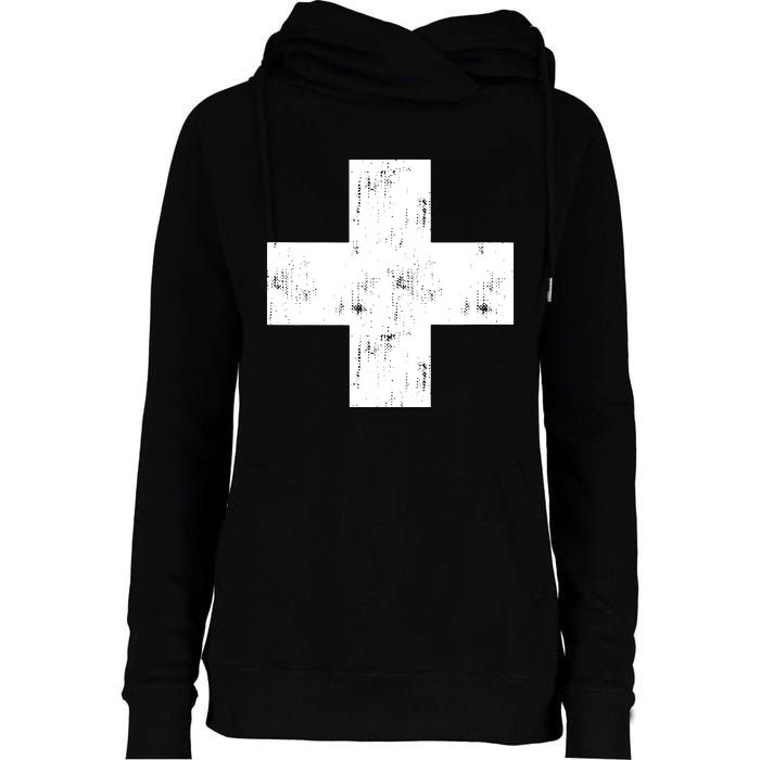 Swiss Vintage Cross Flag Switzerland Womens Funnel Neck Pullover Hood