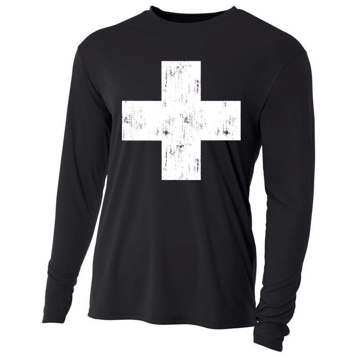 Swiss Vintage Cross Flag Switzerland Cooling Performance Long Sleeve Crew