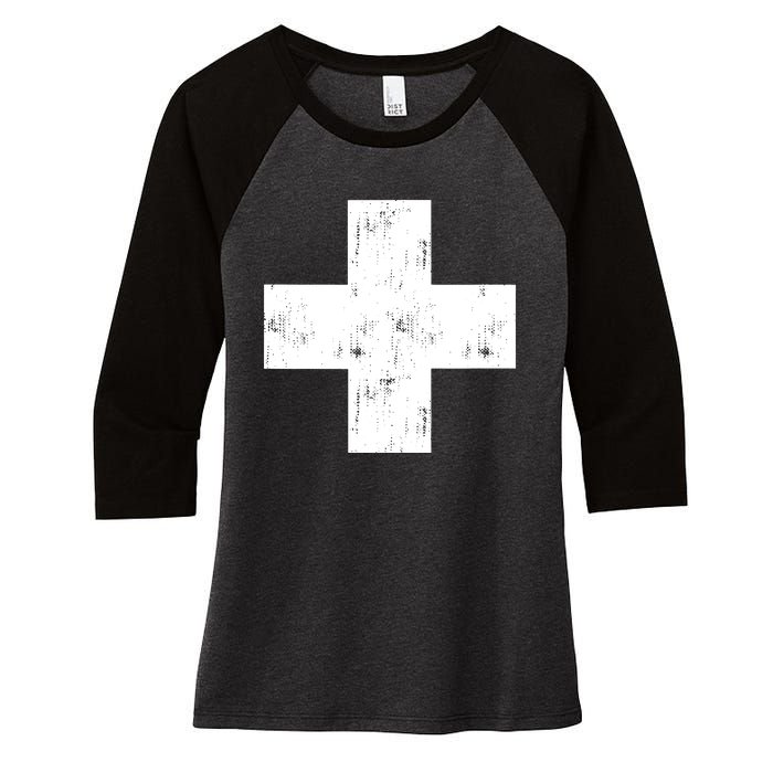 Swiss Vintage Cross Flag Switzerland Women's Tri-Blend 3/4-Sleeve Raglan Shirt