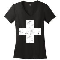 Swiss Vintage Cross Flag Switzerland Women's V-Neck T-Shirt