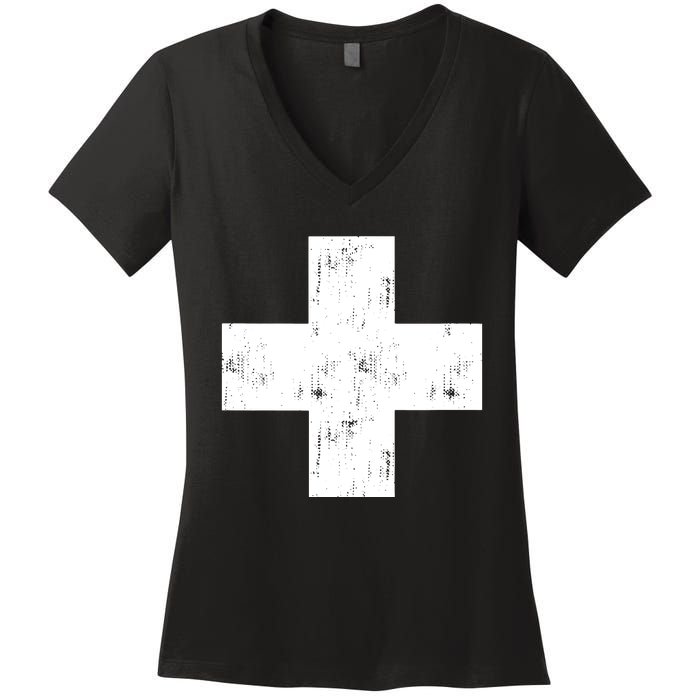 Swiss Vintage Cross Flag Switzerland Women's V-Neck T-Shirt