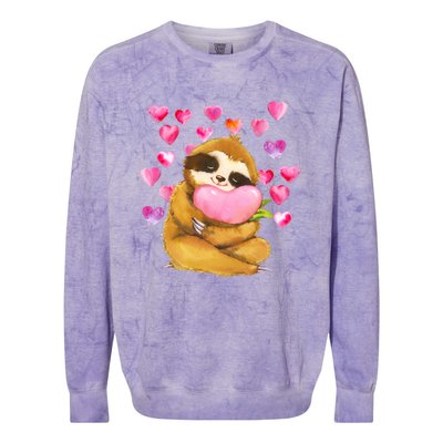 Sloth Valentine's Day Cute Sloth Hugging A Heart Colorblast Crewneck Sweatshirt