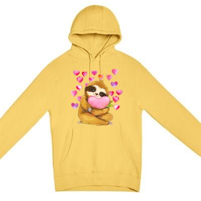 Sloth Valentine's Day Cute Sloth Hugging A Heart Premium Pullover Hoodie