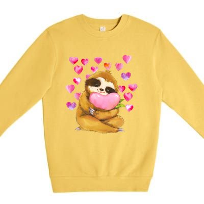 Sloth Valentine's Day Cute Sloth Hugging A Heart Premium Crewneck Sweatshirt