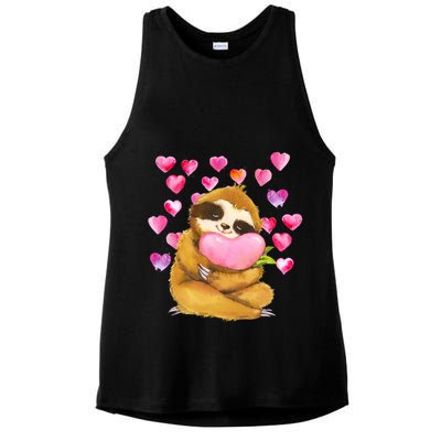 Sloth Valentine's Day Cute Sloth Hugging A Heart Ladies PosiCharge Tri-Blend Wicking Tank