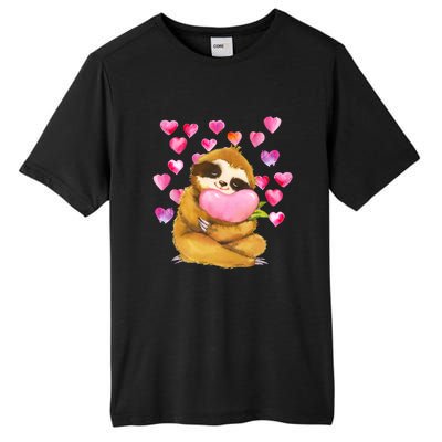 Sloth Valentine's Day Cute Sloth Hugging A Heart Tall Fusion ChromaSoft Performance T-Shirt