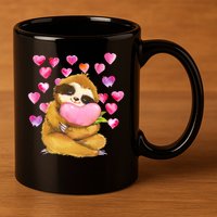 Sloth Valentine's Day Cute Sloth Hugging A Heart 11oz C Handle Ceramic Mug