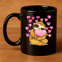 Sloth Valentine's Day Cute Sloth Hugging A Heart 11oz C Handle Ceramic Mug
