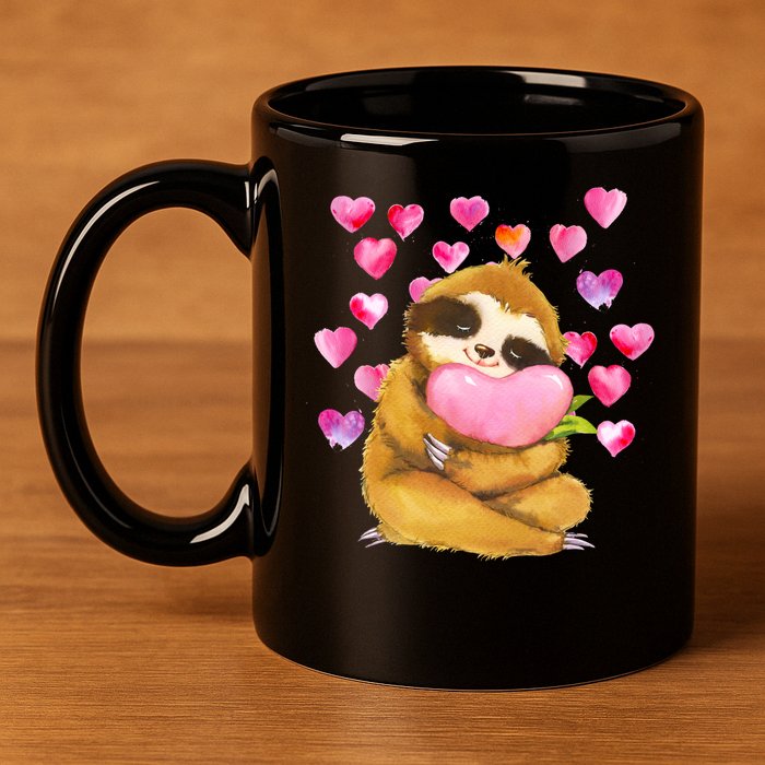Sloth Valentine's Day Cute Sloth Hugging A Heart 11oz C Handle Ceramic Mug