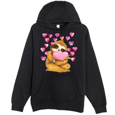 Sloth Valentine's Day Cute Sloth Hugging A Heart Premium Pullover Hoodie