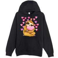 Sloth Valentine's Day Cute Sloth Hugging A Heart Premium Pullover Hoodie