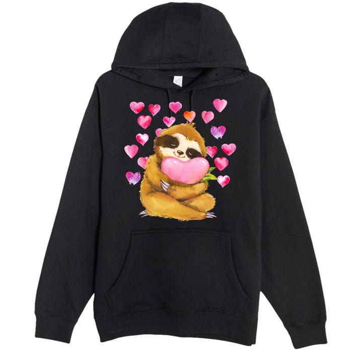 Sloth Valentine's Day Cute Sloth Hugging A Heart Premium Pullover Hoodie