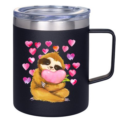 Sloth Valentine's Day Cute Sloth Hugging A Heart 12oz Stainless Steel Coffee Mug