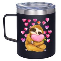 Sloth Valentine's Day Cute Sloth Hugging A Heart 12oz Stainless Steel Coffee Mug