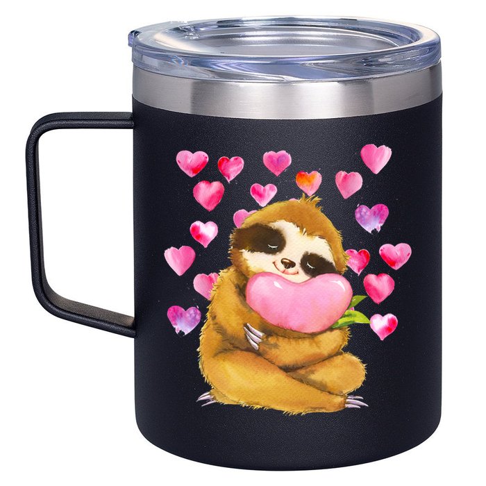 Sloth Valentine's Day Cute Sloth Hugging A Heart 12oz Stainless Steel Coffee Mug