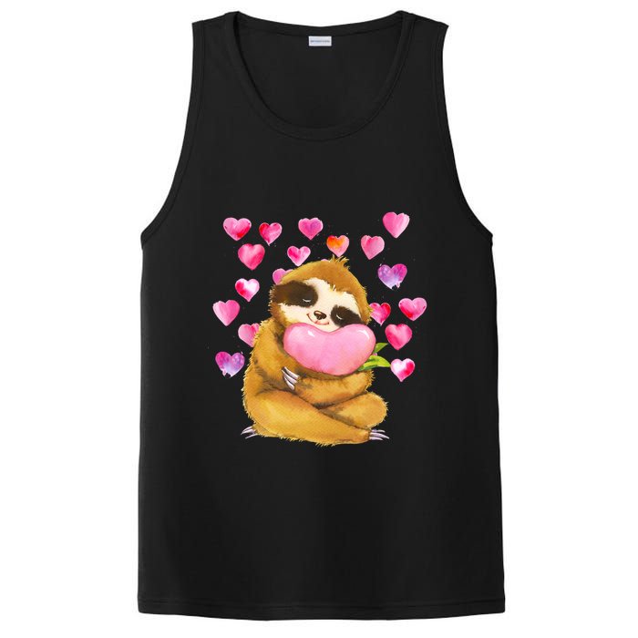 Sloth Valentine's Day Cute Sloth Hugging A Heart PosiCharge Competitor Tank