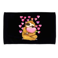 Sloth Valentine's Day Cute Sloth Hugging A Heart Microfiber Hand Towel