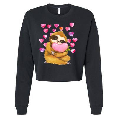 Sloth Valentine's Day Cute Sloth Hugging A Heart Cropped Pullover Crew