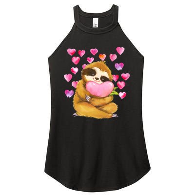 Sloth Valentine's Day Cute Sloth Hugging A Heart Women's Perfect Tri Rocker Tank